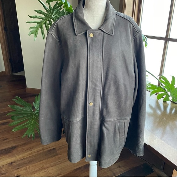 Perry Ellis Brown Nubuck Leather Car Coat Jacket - Picture 1 of 15